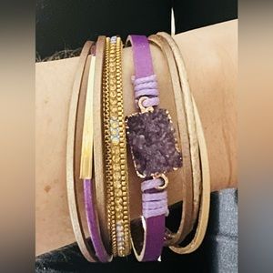 STUNNING purple quartzite bangle w/ 8 bracelets all attached by metal clasp!